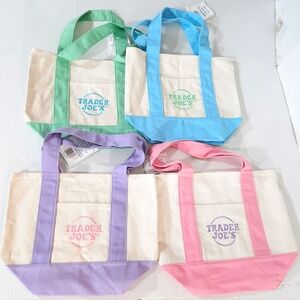 Trader Joe's Mini Pastel Canvas Tote Bag Set Of 4 Colors **Limited Edition**